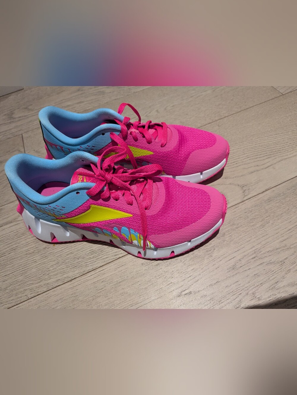 NWOT Reebok Kids Hot Pink Sneakers with Light Blue and Yellow Accents